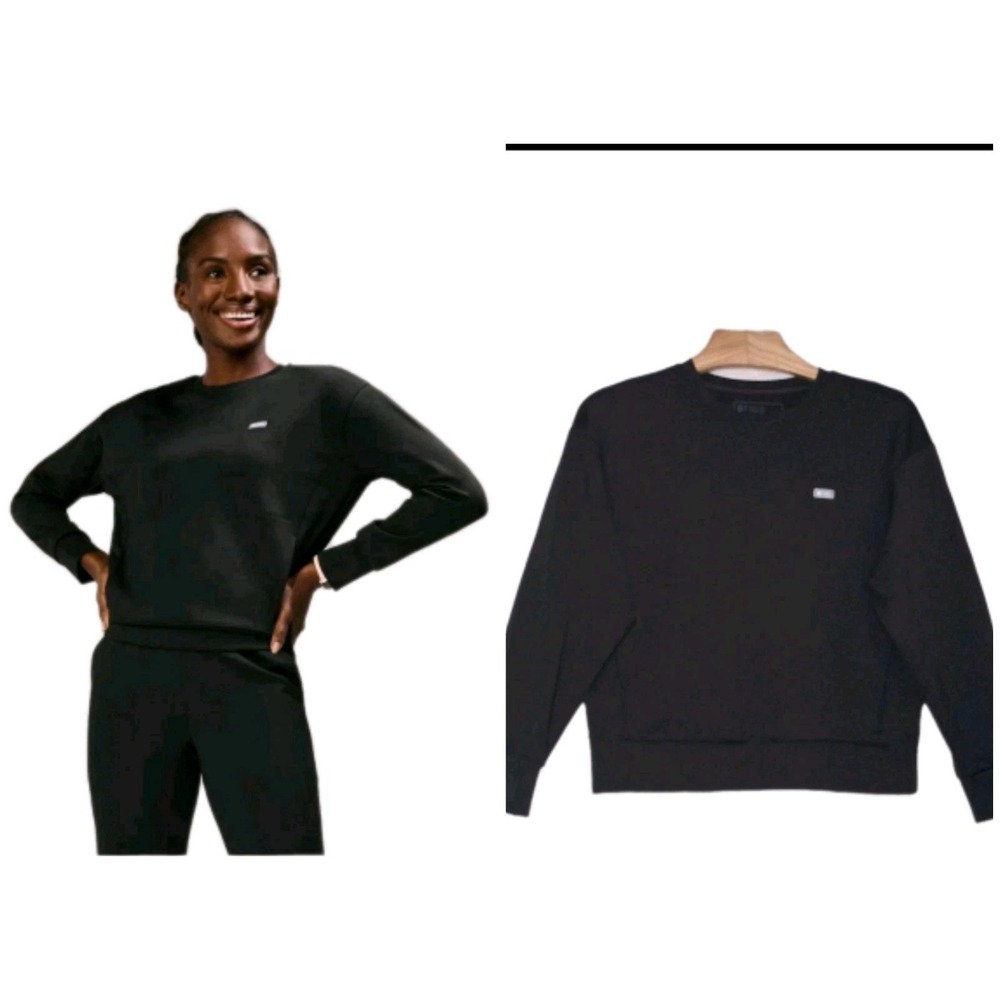 FIGS Cornelia Womens Black  Sweatshirt Size Large Long Sleeve Crew Neck Pullover